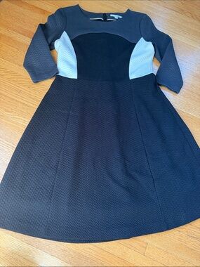 Boden Black, Gray and White Textured Fit-and-Flare Dress
